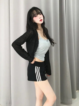 Yumo Wide Elastic Waist Three-Stripe Dolphin Shorts