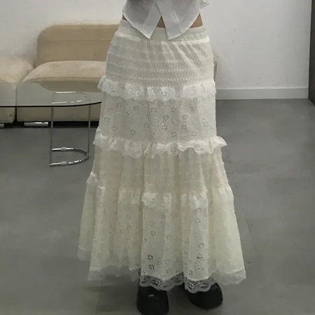 Leo Flower Lace Tiered Long Skirt