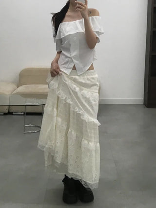 Leo Flower Lace Tiered Long Skirt