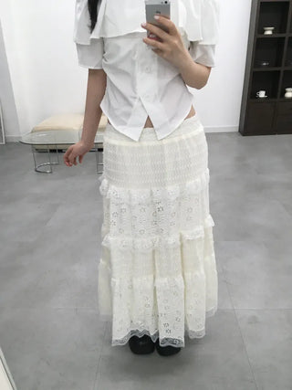 Leo Flower Lace Tiered Long Skirt