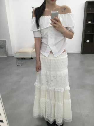 Leo Flower Lace Tiered Long Skirt