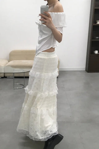 Leo Flower Lace Tiered Long Skirt
