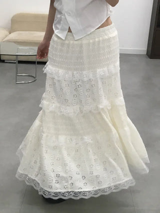 Leo Flower Lace Tiered Long Skirt