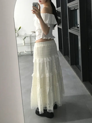 Leo Flower Lace Tiered Long Skirt