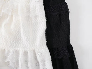 Leo Flower Lace Tiered Long Skirt
