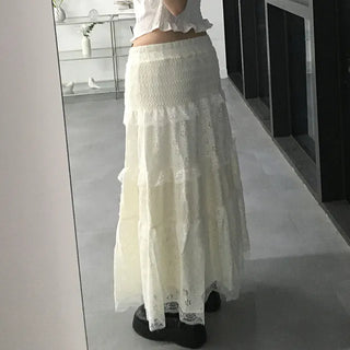 Leo Flower Lace Tiered Long Skirt