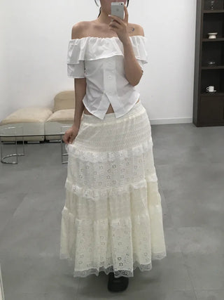 Leo Flower Lace Tiered Long Skirt