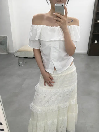 Leo Flower Lace Tiered Long Skirt