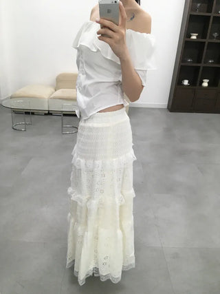 Leo Flower Lace Tiered Long Skirt