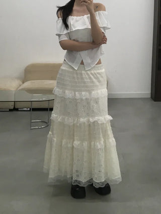 Leo Flower Lace Tiered Long Skirt