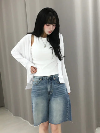Moss Cat Washed Knee-Length Denim Bermuda Pants