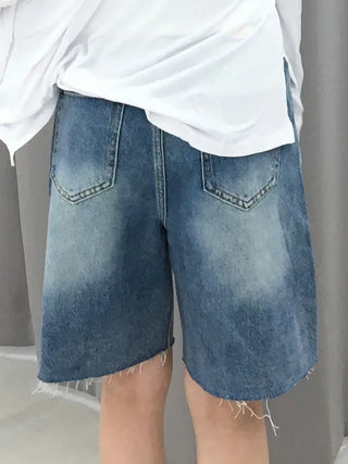 Moss Cat Washed Knee-Length Denim Bermuda Pants