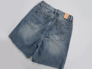 Moss Cat Washed Knee-Length Denim Bermuda Pants