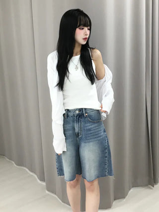 Moss Cat Washed Knee-Length Denim Bermuda Pants