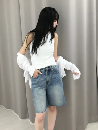 Moss Cat Washed Knee-Length Denim Bermuda Pants