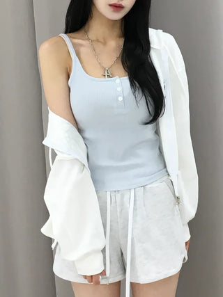 Poly Button Square Ribbed Sleeveless