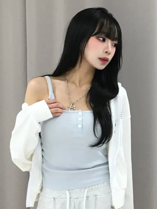 Poly Button Square Ribbed Sleeveless