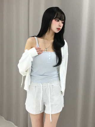 Poly Button Square Ribbed Sleeveless
