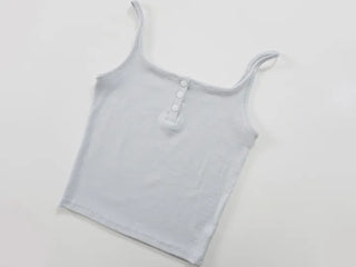 Poly Button Square Ribbed Sleeveless