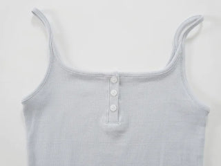 Poly Button Square Ribbed Sleeveless