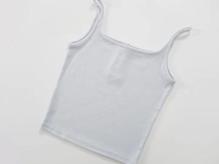Poly Button Square Ribbed Sleeveless