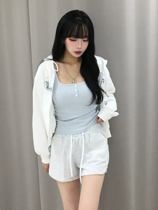 Poly Button Square Ribbed Sleeveless