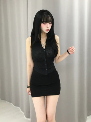 AEL Simple H-Line Ribbed Mini Skirt