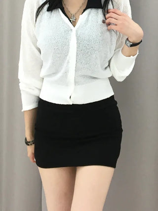 AEL Simple H-Line Ribbed Mini Skirt