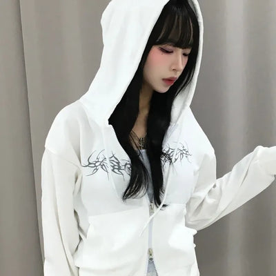 Hanu Y2K Iron Taste Heart Crop Zip-Up Hoodie
