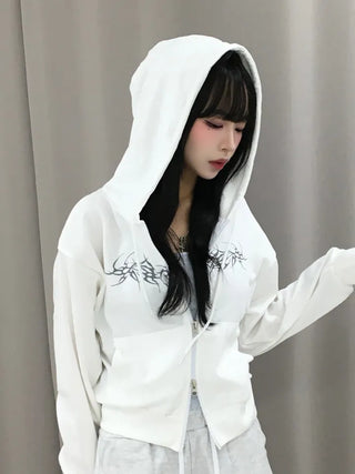 Hanu Y2K Iron Taste Heart Crop Zip-Up Hoodie