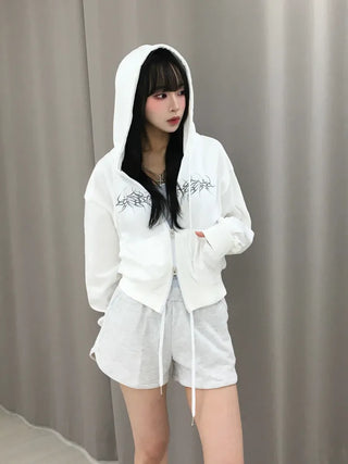 Hanu Y2K Iron Taste Heart Crop Zip-Up Hoodie