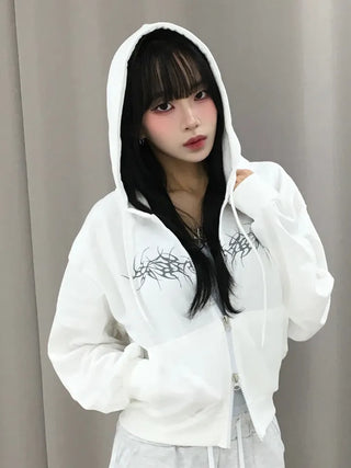Hanu Y2K Iron Taste Heart Crop Zip-Up Hoodie