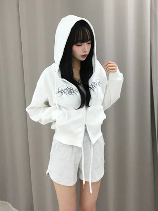 Hanu Y2K Iron Taste Heart Crop Zip-Up Hoodie