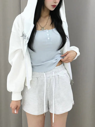 Hanu Y2K Iron Taste Heart Crop Zip-Up Hoodie