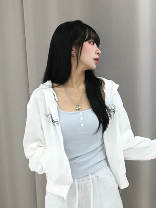 Hanu Y2K Iron Taste Heart Crop Zip-Up Hoodie