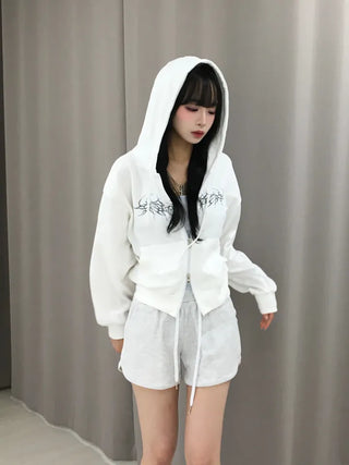 Hanu Y2K Iron Taste Heart Crop Zip-Up Hoodie