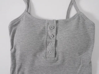 Radi Square Ribbed Button Sleeveless Top
