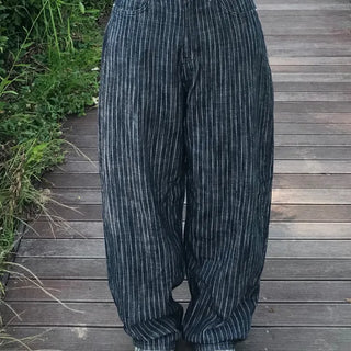 Sepi Stripe Balloon Dark Blue Denim Pants