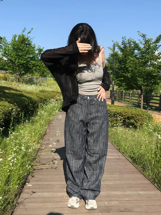 Sepi Stripe Balloon Dark Blue Denim Pants