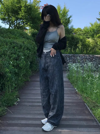 Sepi Stripe Balloon Dark Blue Denim Pants