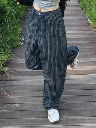 Sepi Stripe Balloon Dark Blue Denim Pants