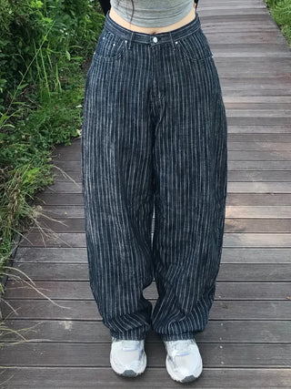 Sepi Stripe Balloon Dark Blue Denim Pants