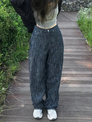 Sepi Stripe Balloon Dark Blue Denim Pants