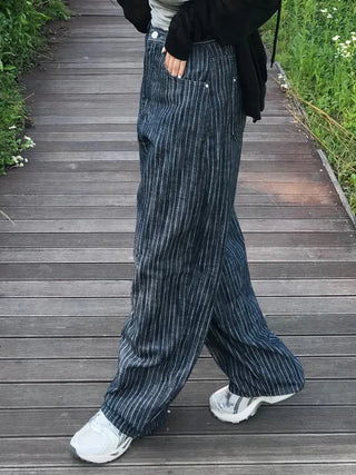 Sepi Stripe Balloon Dark Blue Denim Pants