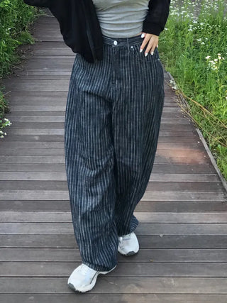 Sepi Stripe Balloon Dark Blue Denim Pants