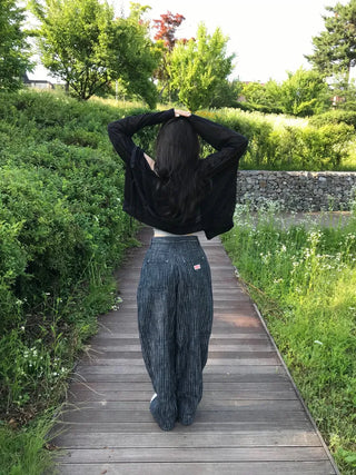 Sepi Stripe Balloon Dark Blue Denim Pants