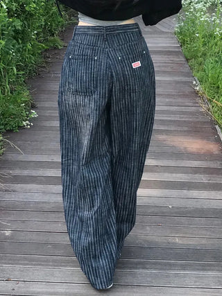 Sepi Stripe Balloon Dark Blue Denim Pants