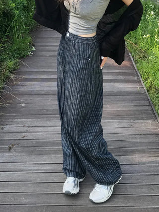 Sepi Stripe Balloon Dark Blue Denim Pants