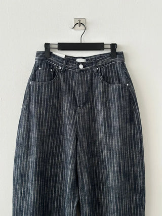 Sepi Stripe Balloon Dark Blue Denim Pants