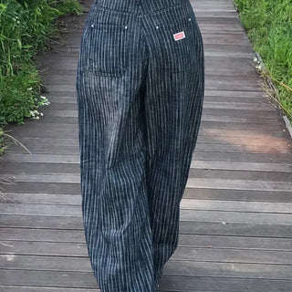 Sepi Stripe Balloon Dark Blue Denim Pants